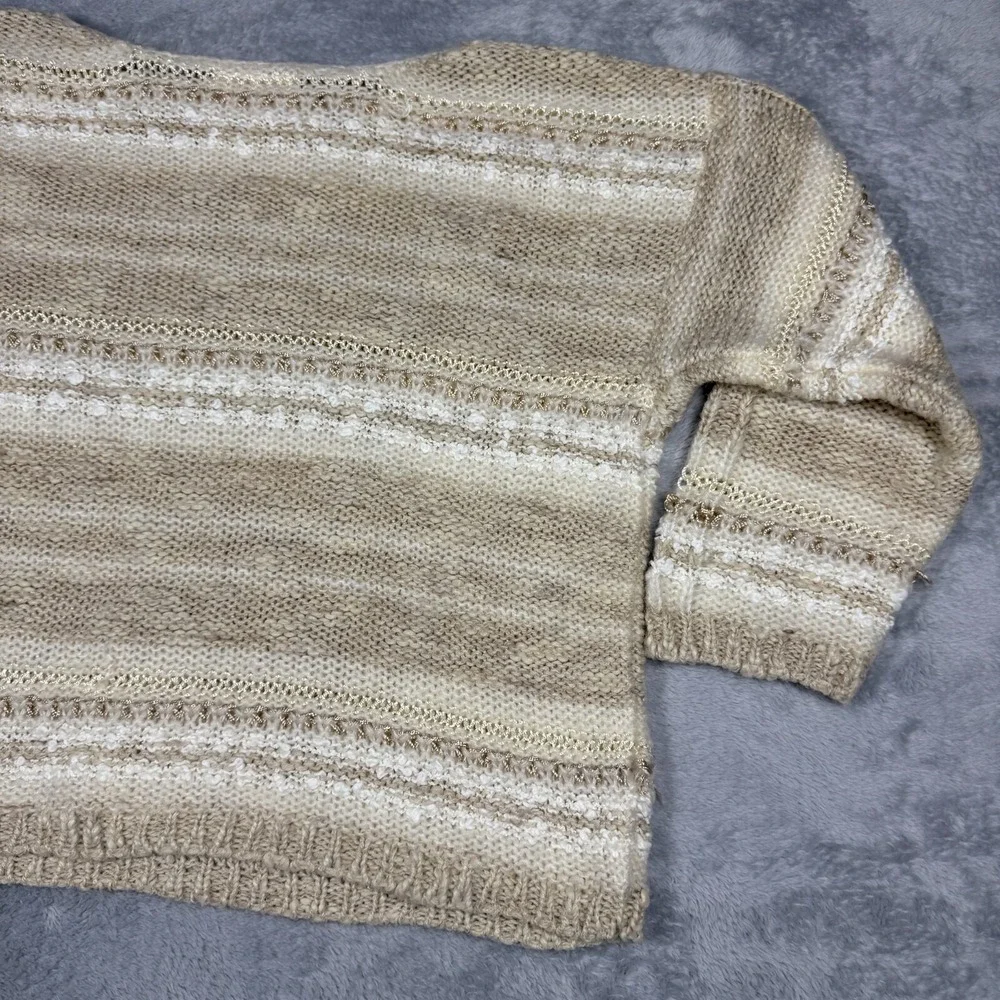 Vintage Beldoch Popper Sweater Women L Beige Cozy Textured Plaid Knit 80s - Picture 15 of 16